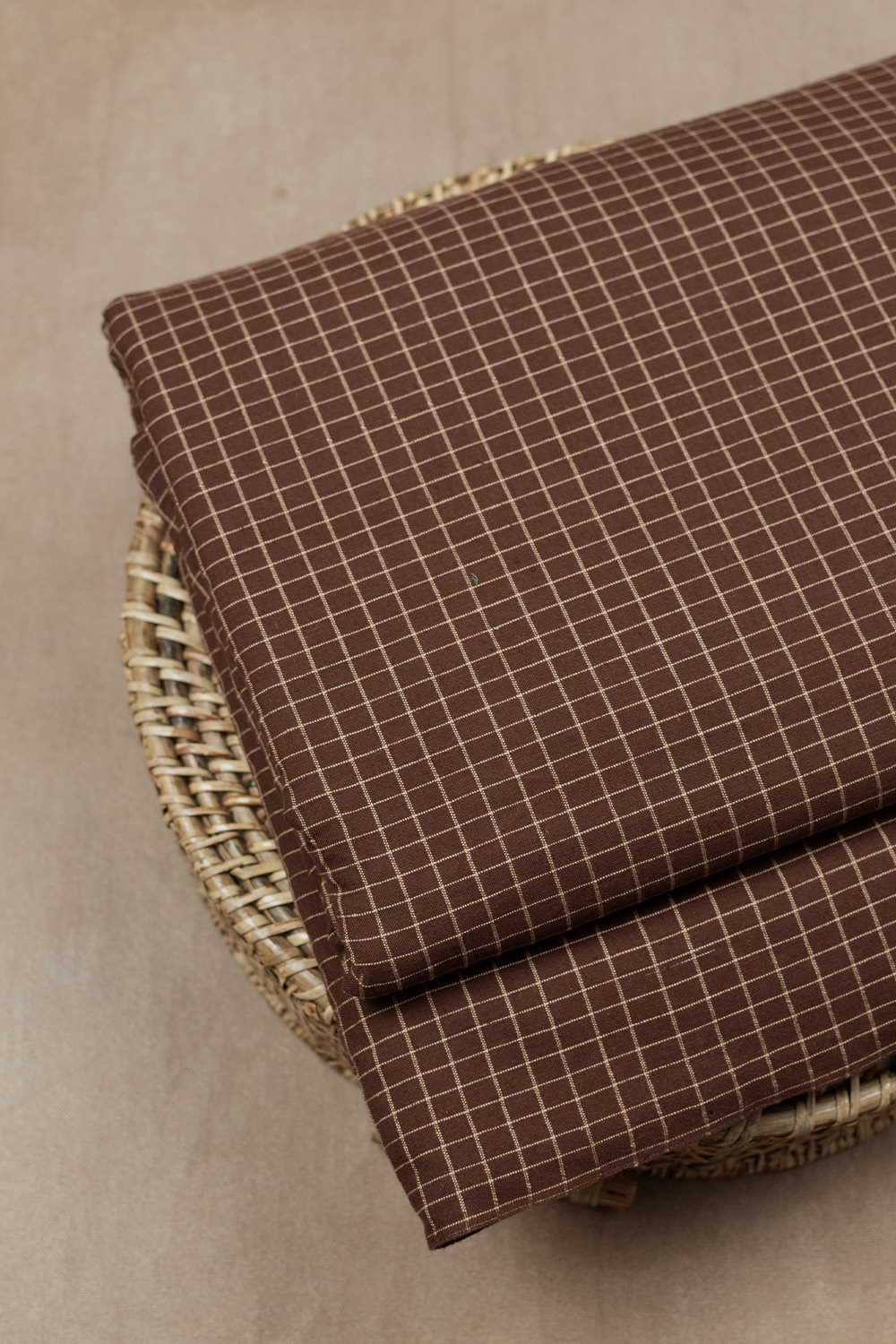 Checkered Brown Handwoven Yarn Dyed Cotton Fabric - Image 3