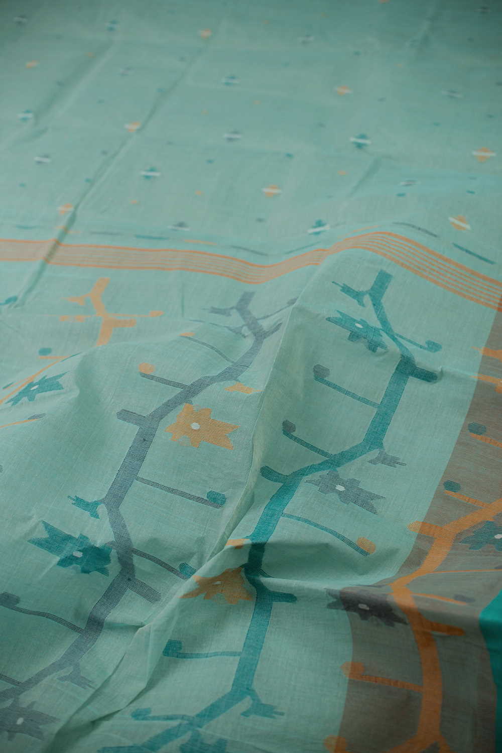 Mint Green Bengal Handwoven Cotton saree - Image 3