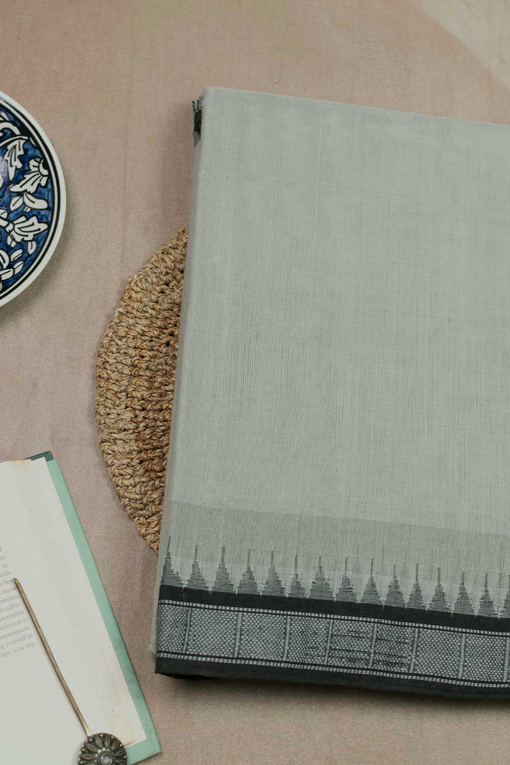 Light Grey Handspun Cotton saree