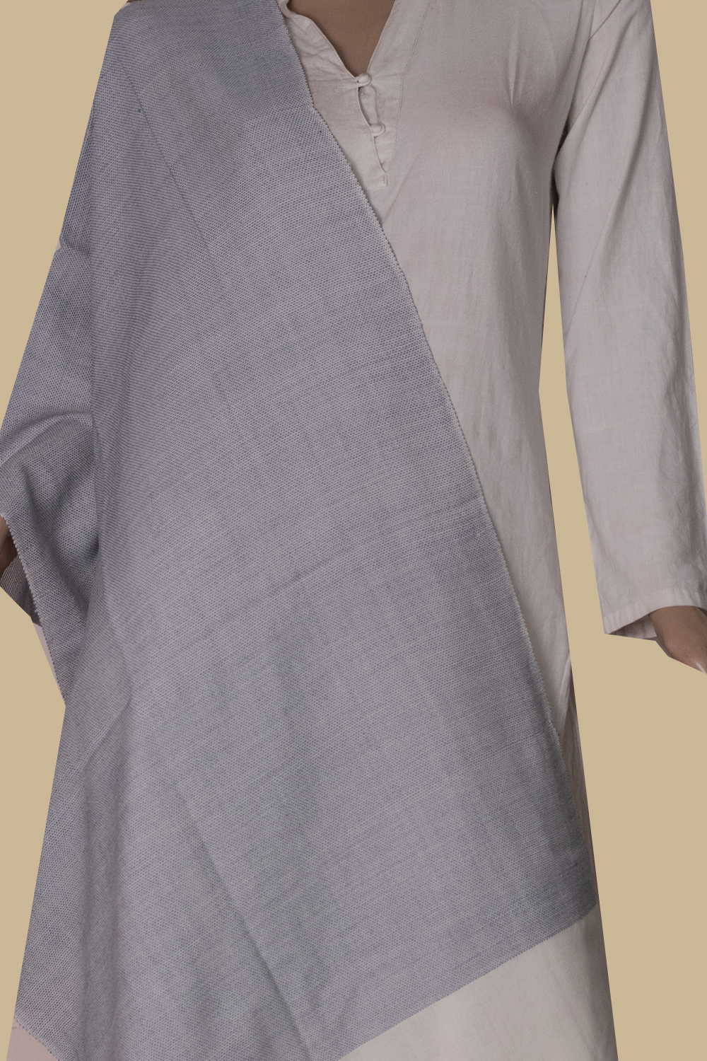 Blue Stripe with Cream Bhujodi Woolen Stole - Image 2