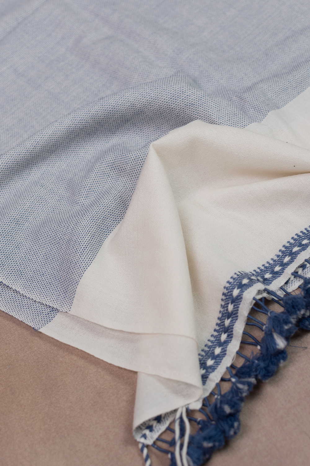 Blue Stripe with Cream Bhujodi Woolen Stole - Image 3