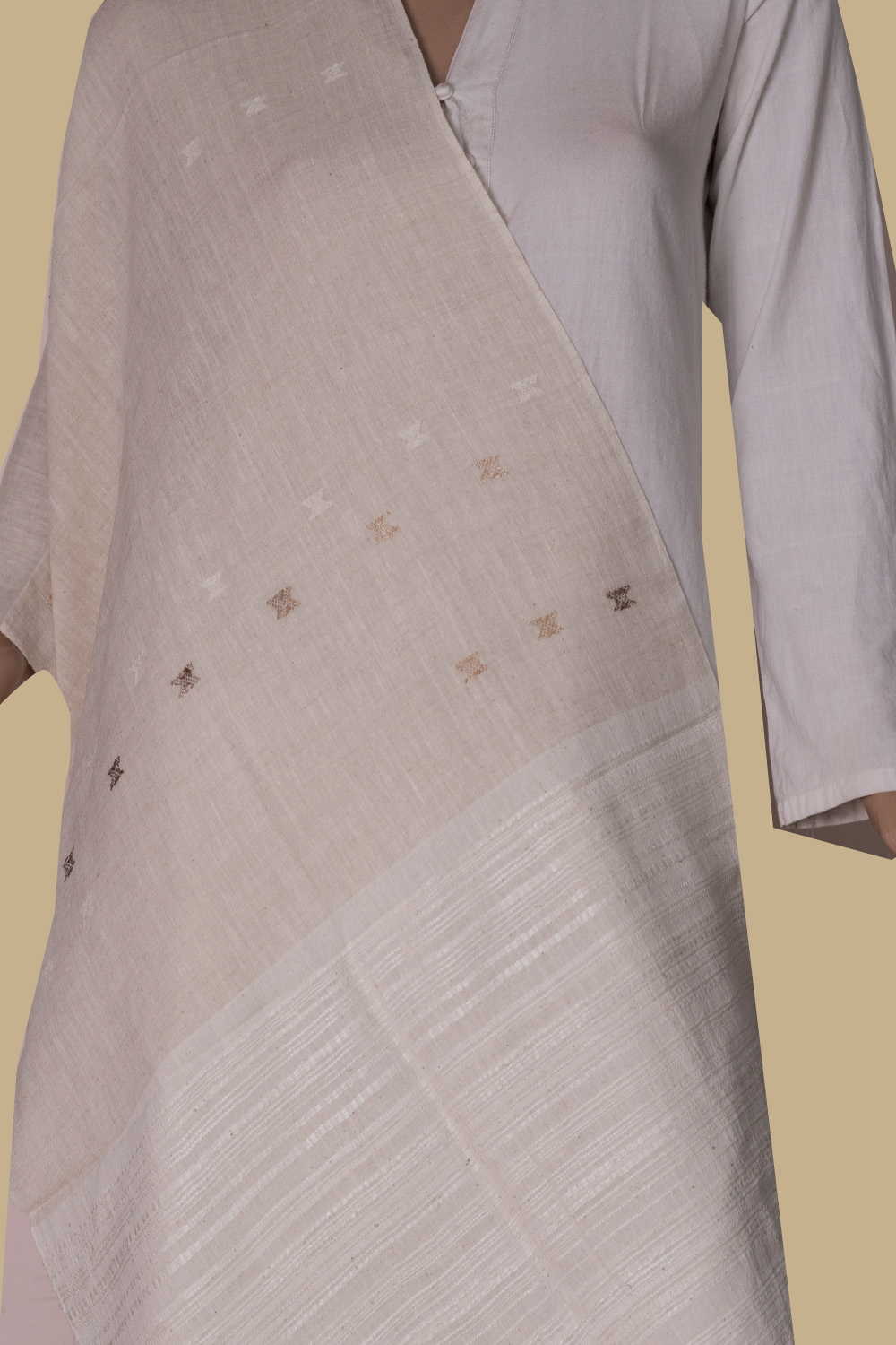 Ivory Cream Bhujodi Cotton Stole - Image 2