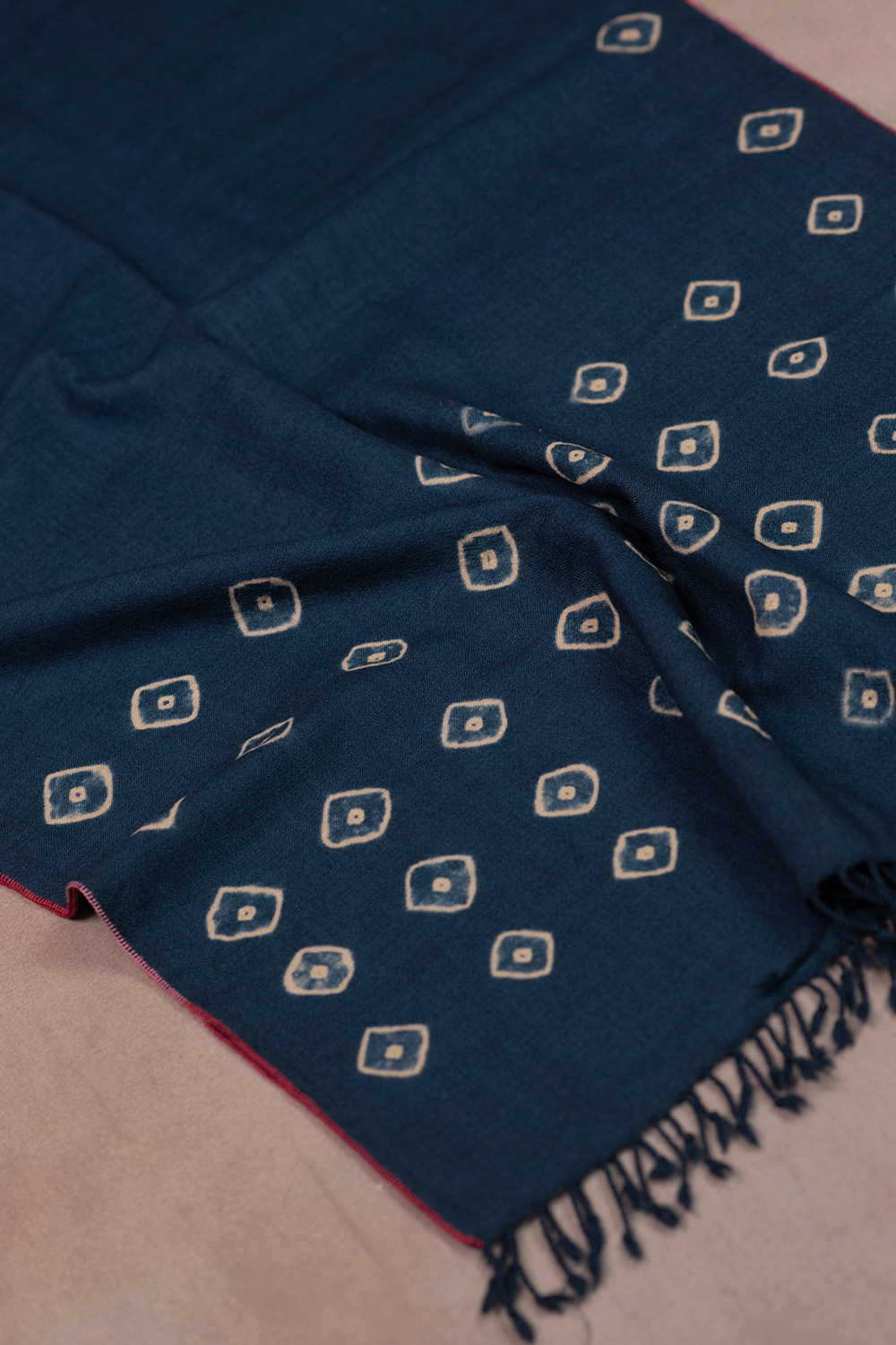 Dark Blue Bhujodi Shibori Woolen Stole - Image 3