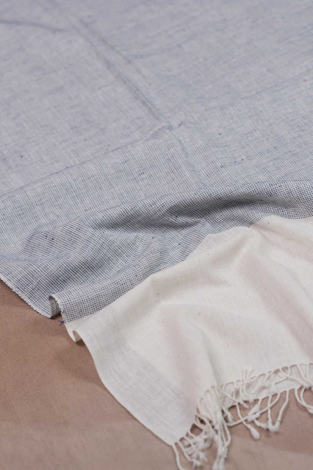 Blue with Cream Bhujodi Cotton Stole - Image 3