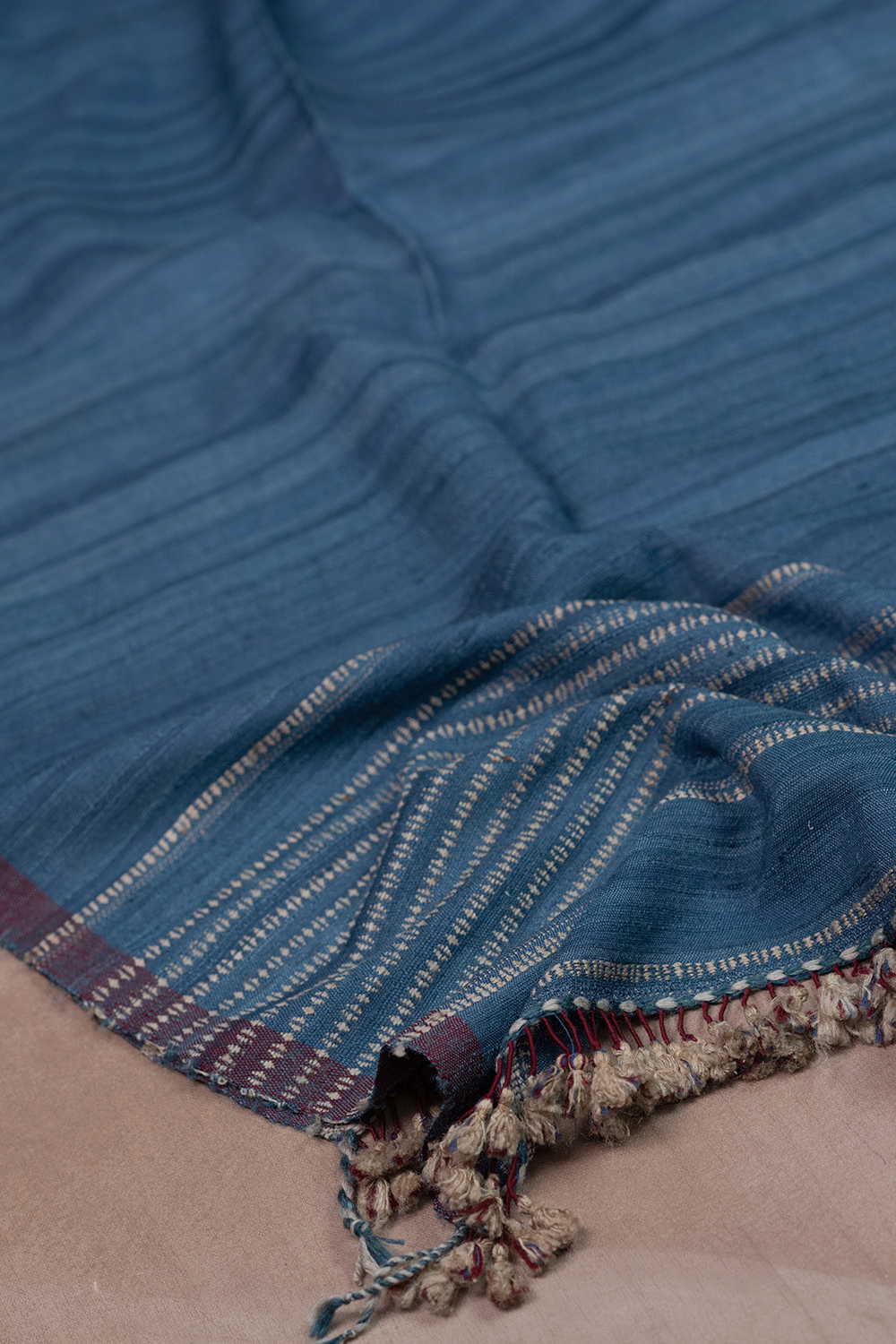 Shade of Blue Tussar Cotton Bhujodi Cotton Stole - Image 3