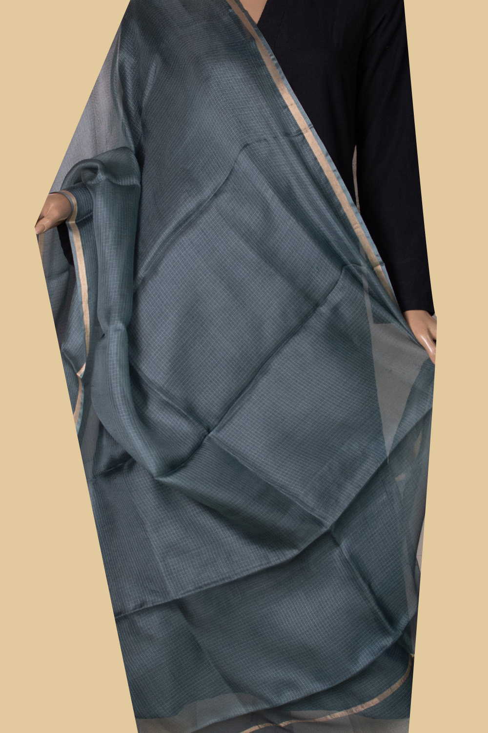 Bluish Grey Kota Silk Dupatta