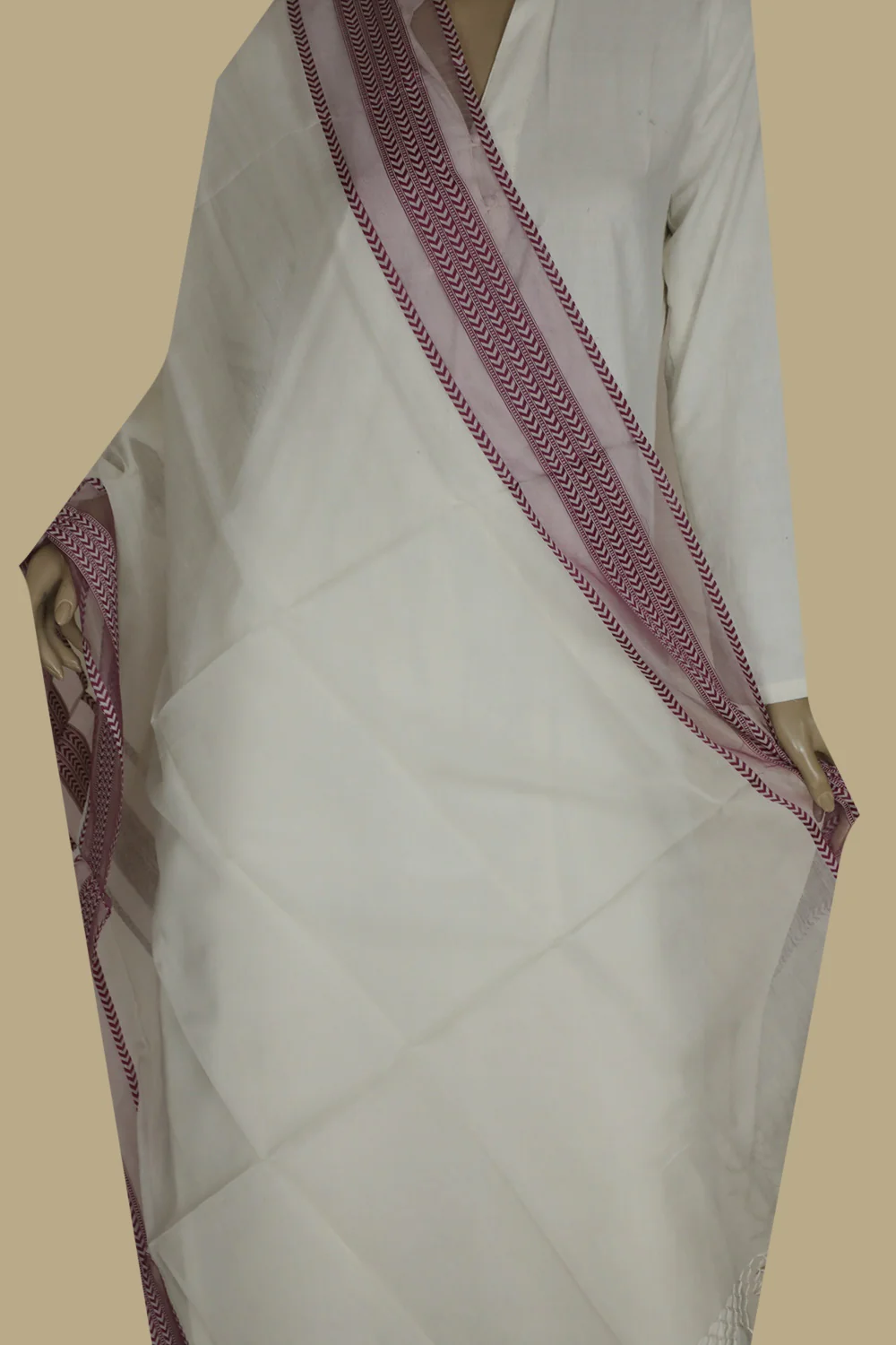 Off-White with Pink Maheshwari Silk Cotton Dupatta