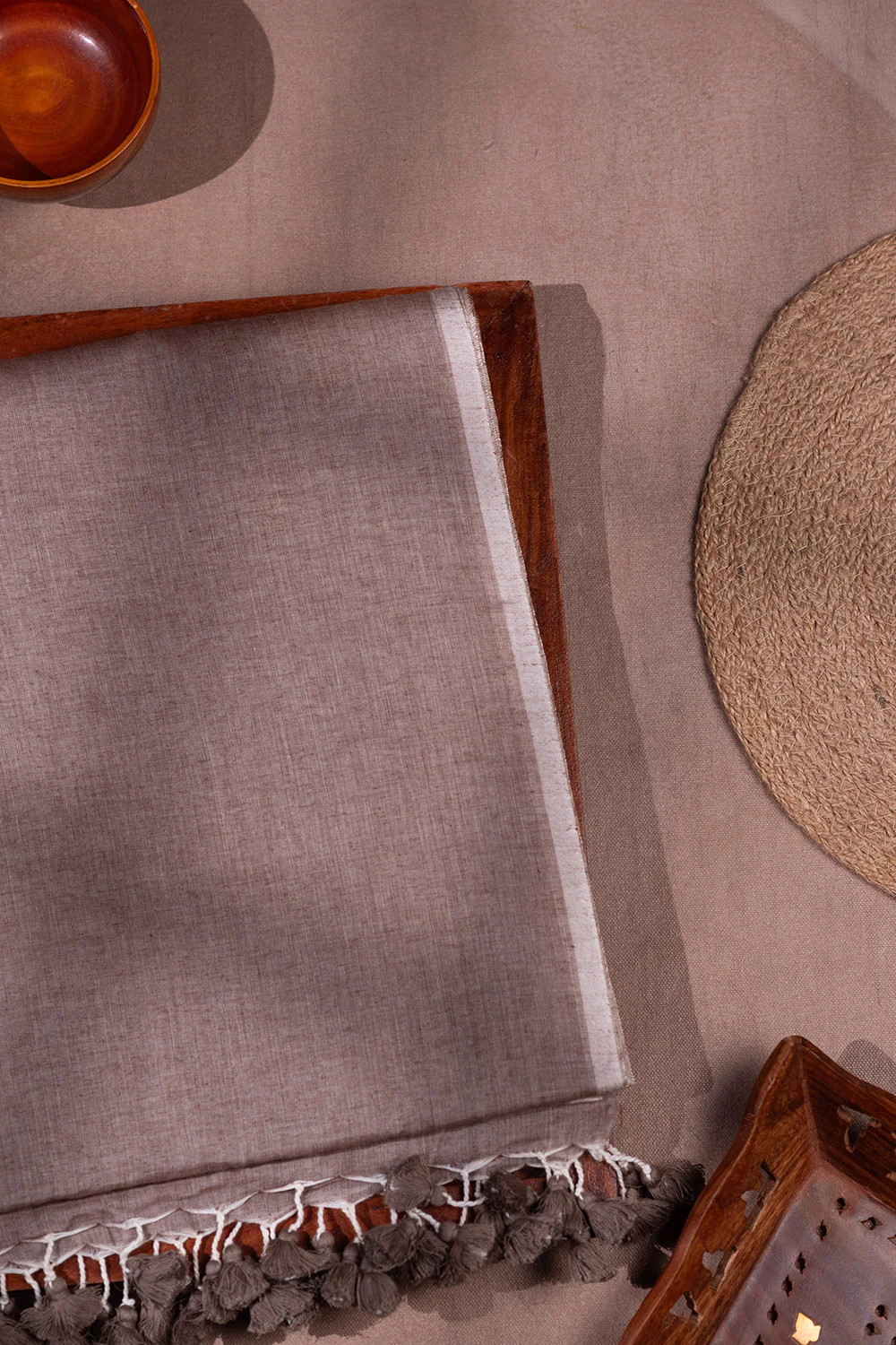 Creamy Brown Handwoven Mul Cotton saree