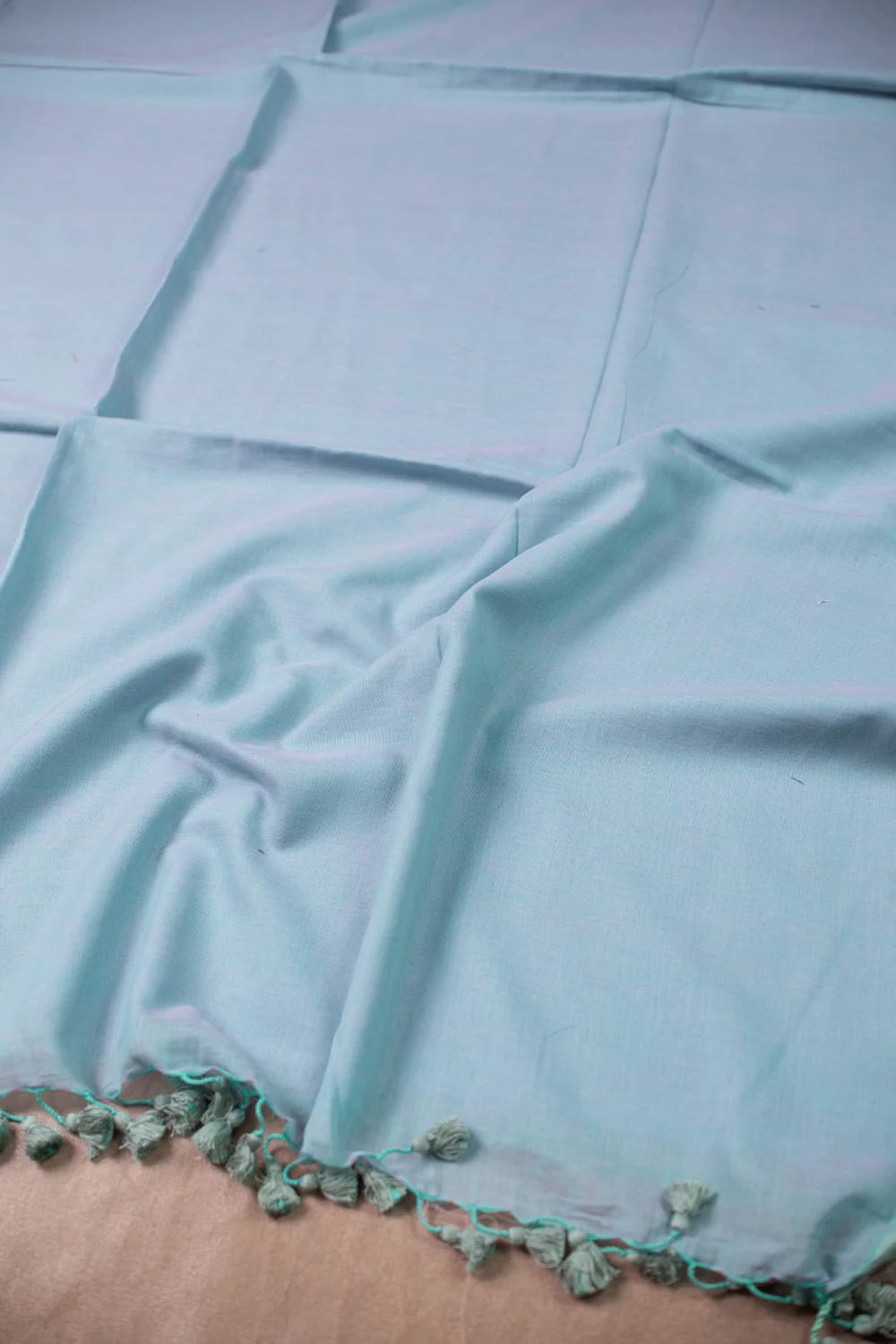 Dusky Blue - Plain Handwoven Mul Cotton saree - Image 3