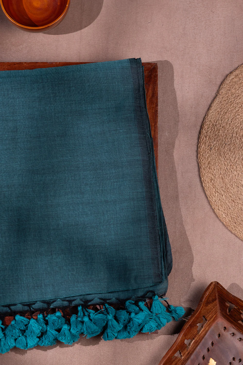Teal Green Handwoven Mul Cotton saree