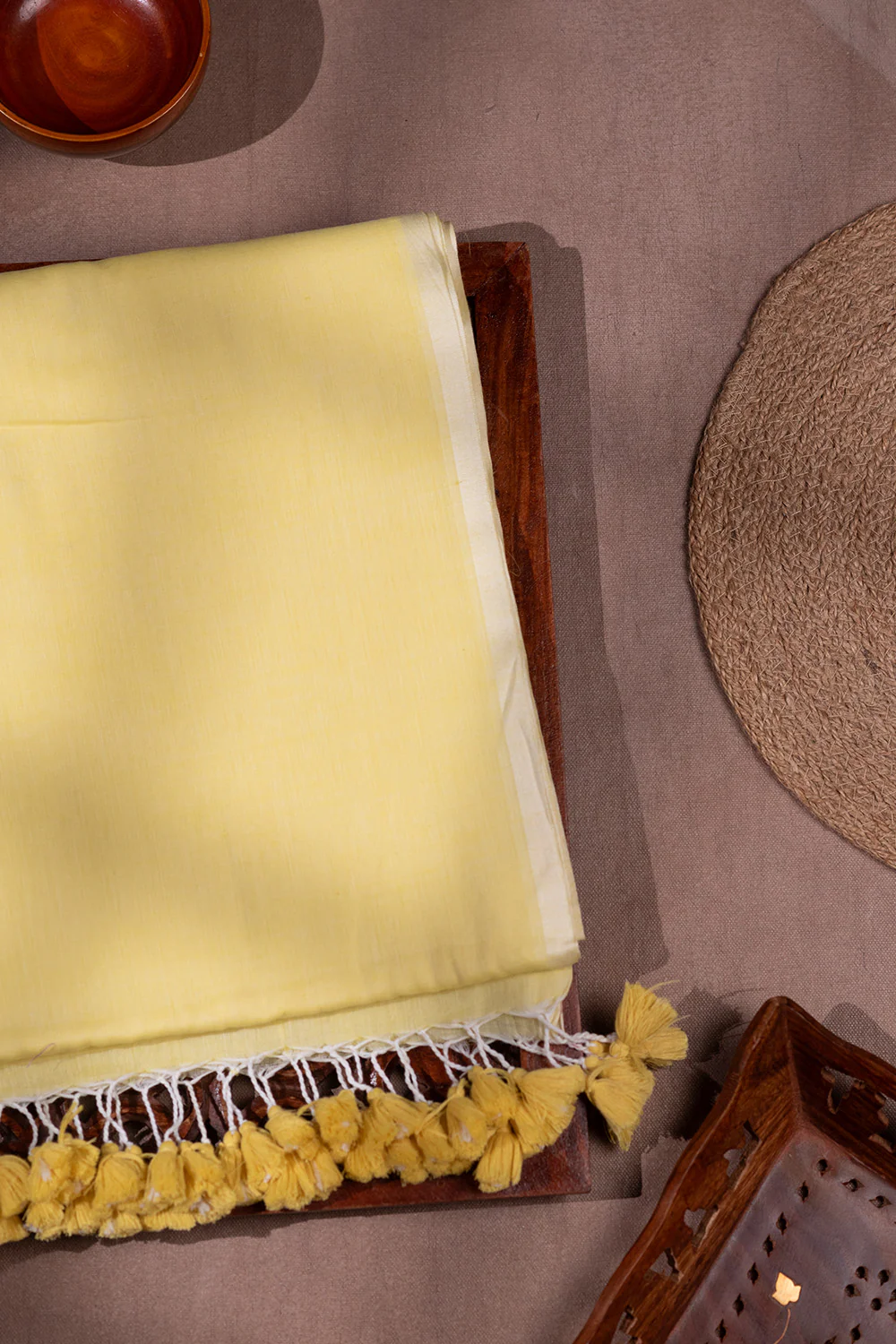 Lemon Yellow Handwoven Mul Cotton saree