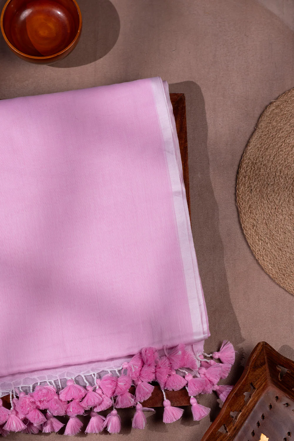 Soft Pink - Plain Handwoven Mul Cotton saree