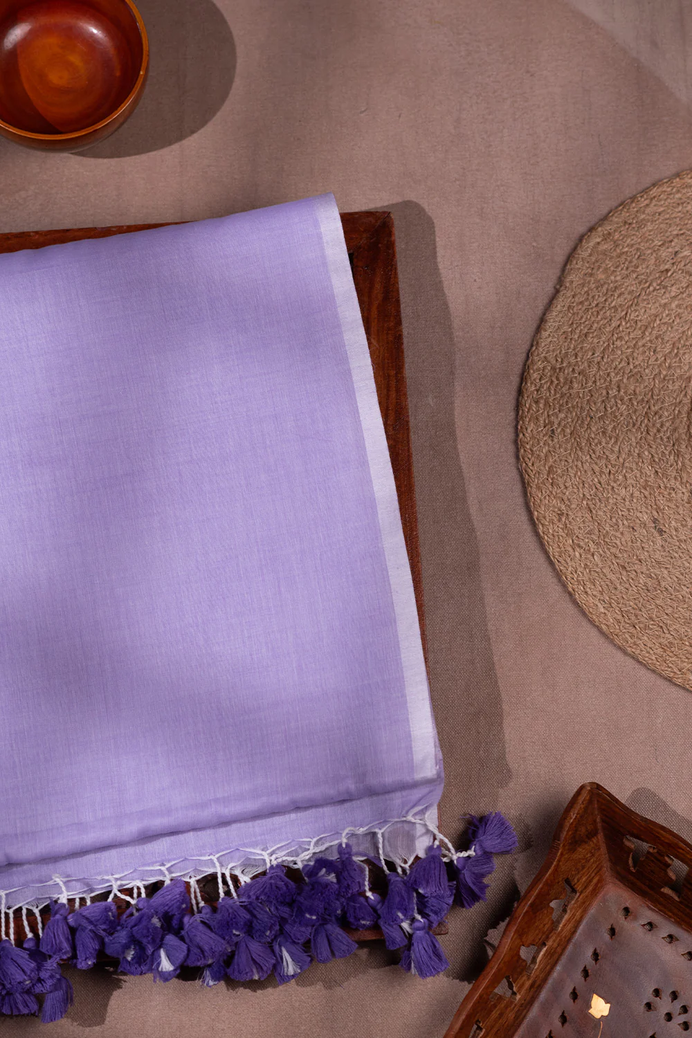 Lavender - Plain Handwoven Mul Cotton saree
