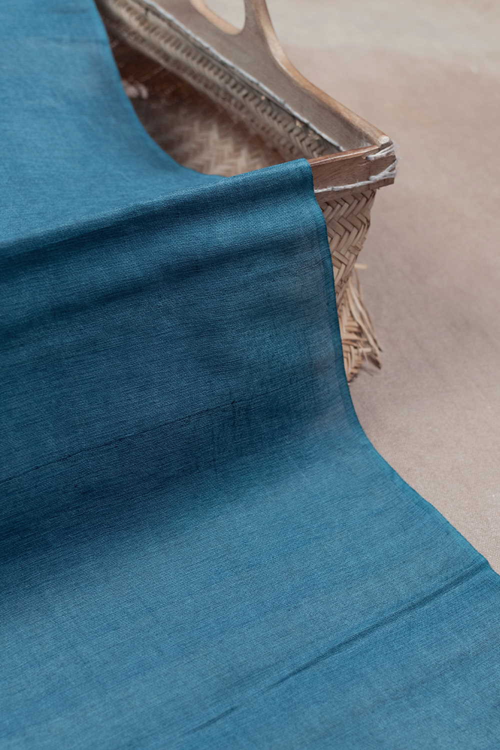 Cerulean Blue Handwoven Tussar Silk Fabric - Image 2