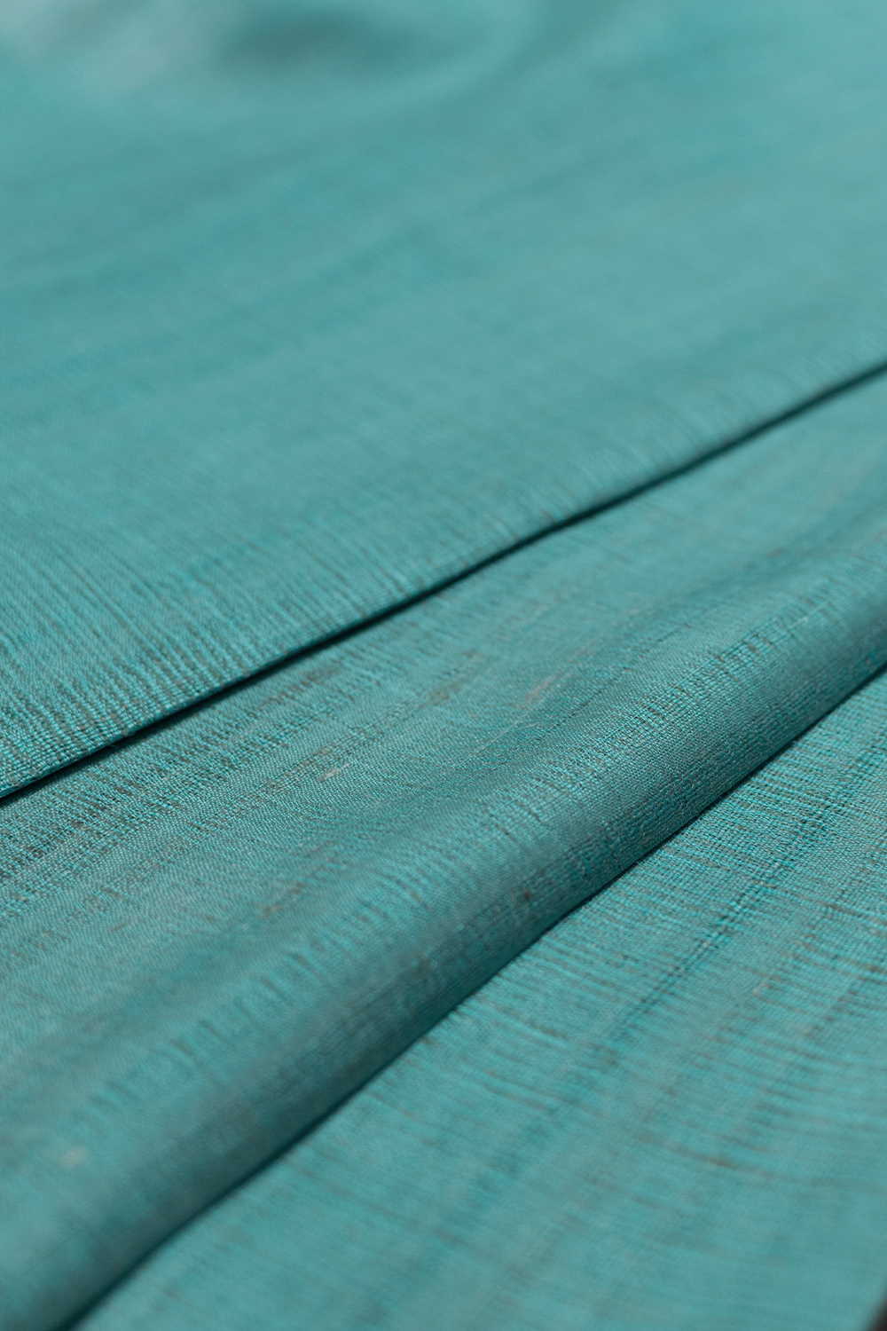 Teal Blue Handspun Gicha Tussar Silk Fabric - Image 2