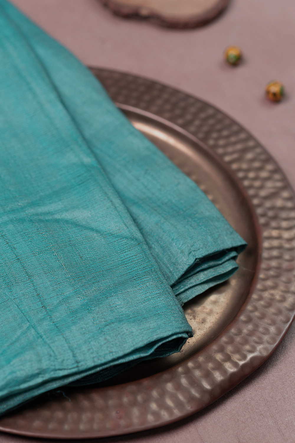 Teal Blue Handspun Gicha Tussar Silk Fabric - Image 3