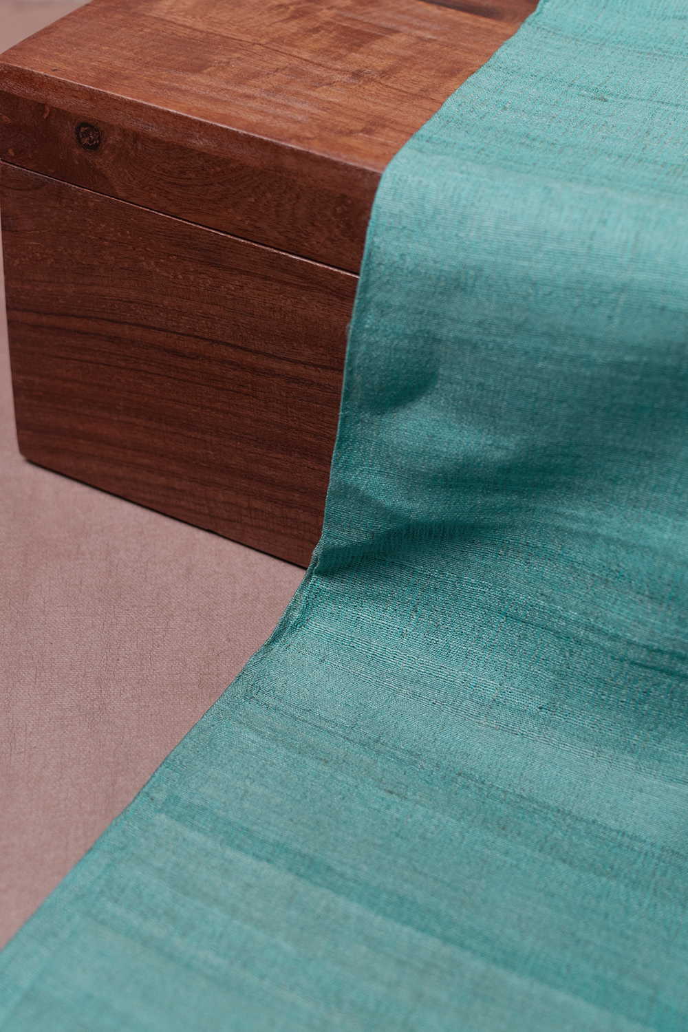 Teal Blue Handspun Gicha Tussar Silk Fabric - Image 4