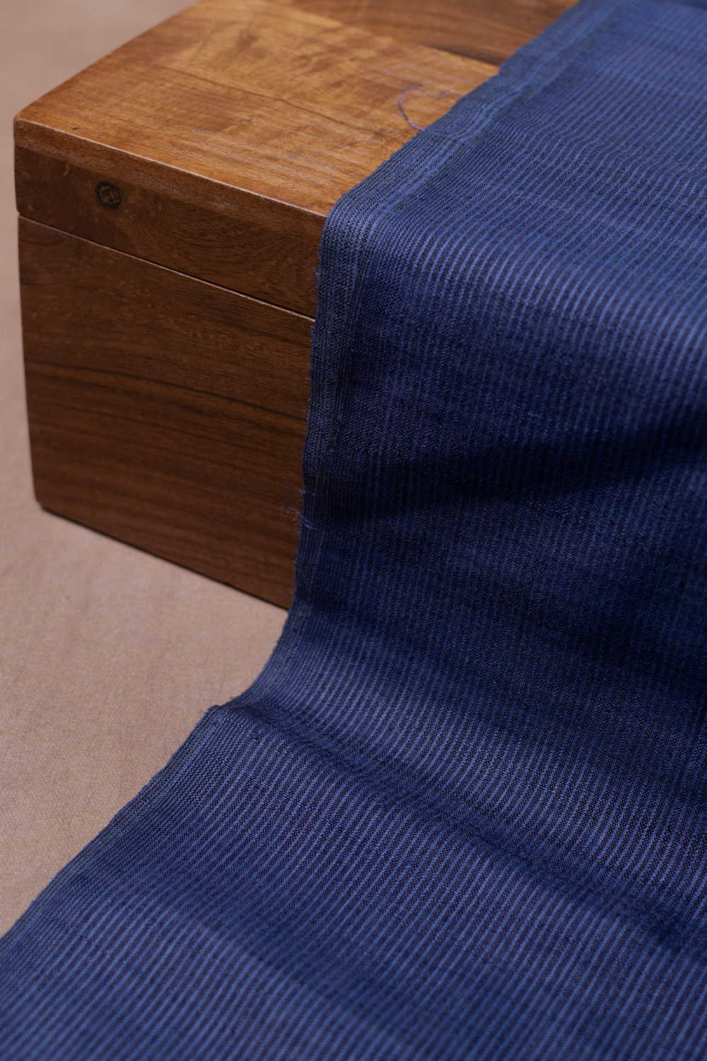 Denim Blue Handwoven Tussar Fabric - Image 4