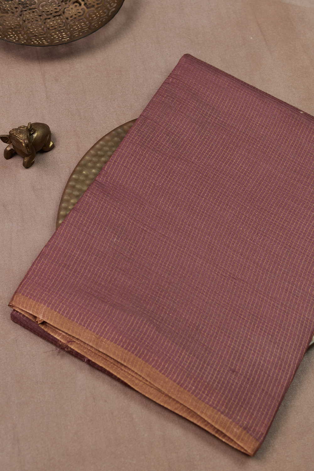 Golden Micro Checkered Handwoven Tussar saree