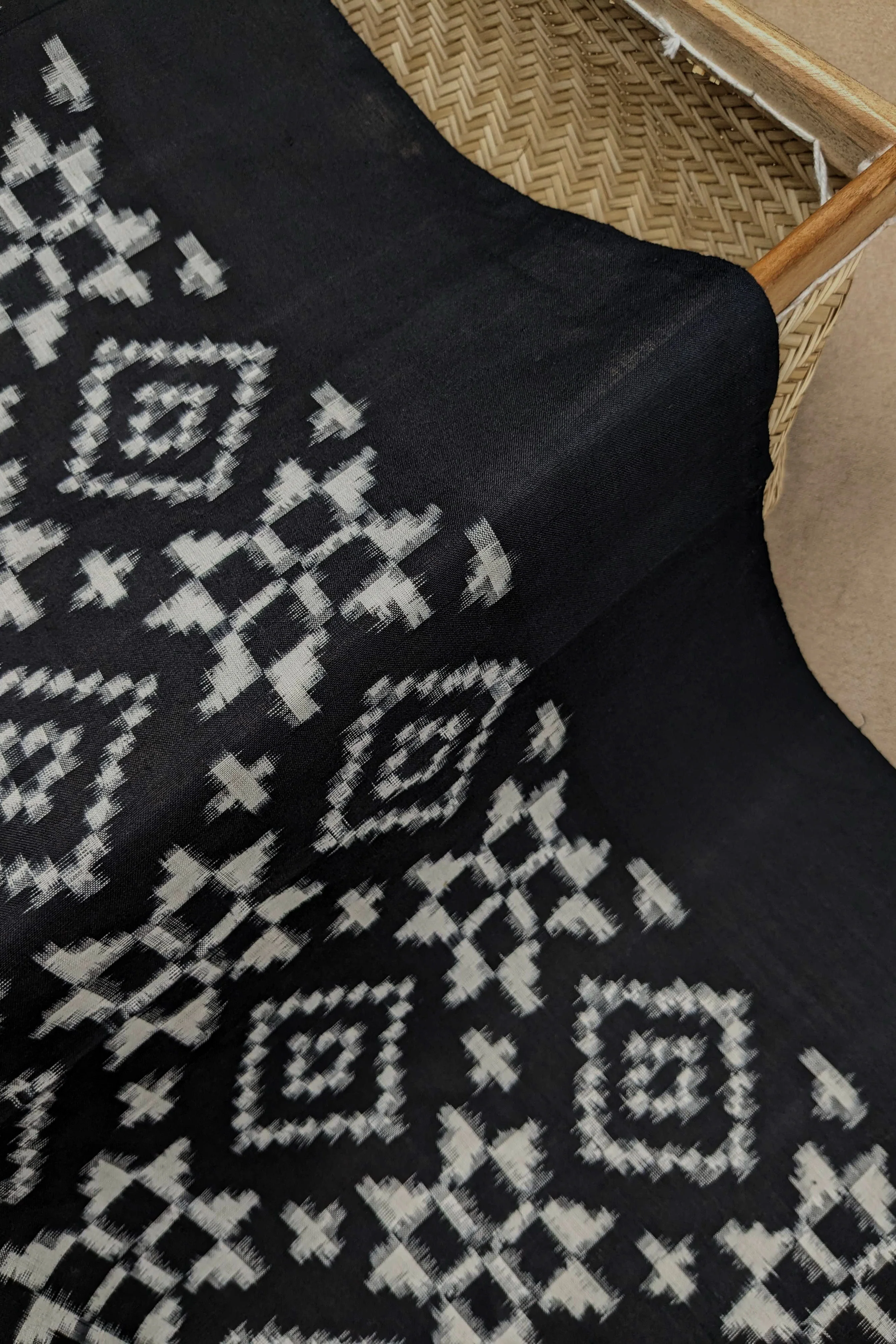 Black Telia Rumal Ikat Cotton Fabric - Image 2