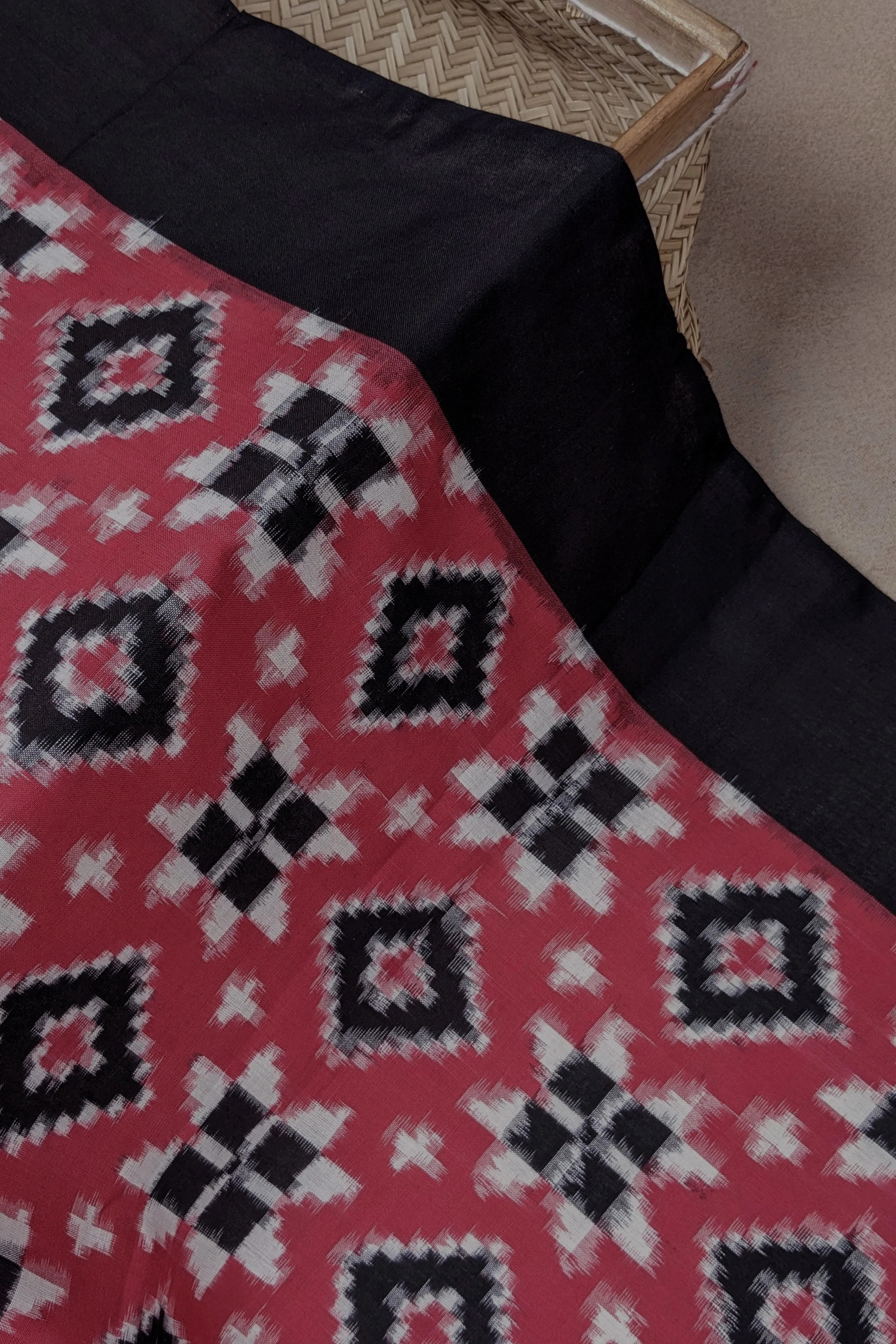 Black Patterns on Pink Ikat Cotton Fabric - Image 3