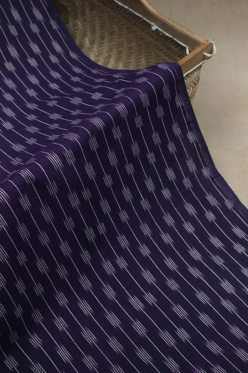 Patterned Stripes on Shaded Purple Ikat cotton Fabric - Image 2