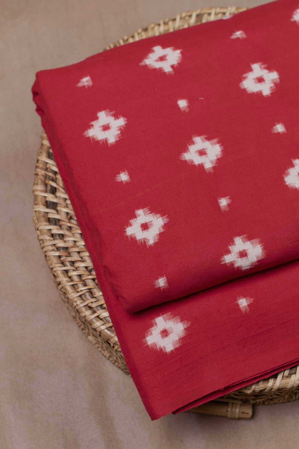 Cream Butta - Red Ikat Cotton Fabric - Image 2
