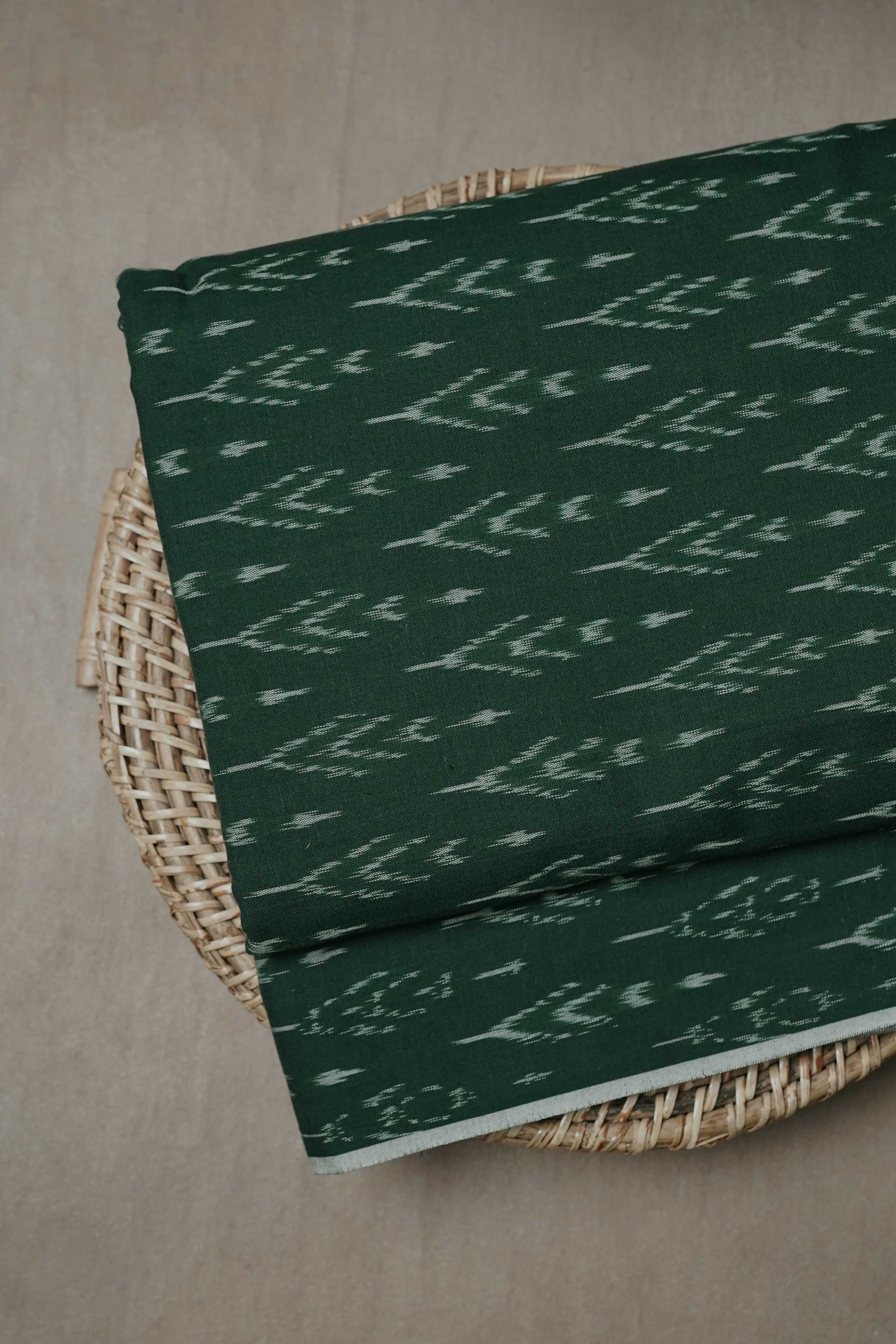 Dark Green With Butta Ikat Cotton Fabric