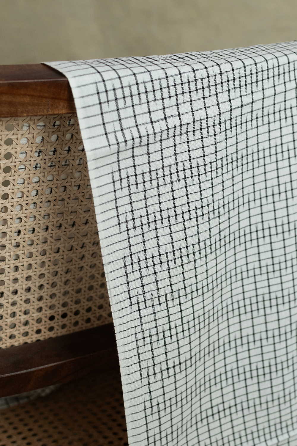 Irregular Lines - Cream Ikat Cotton Fabric - Image 3