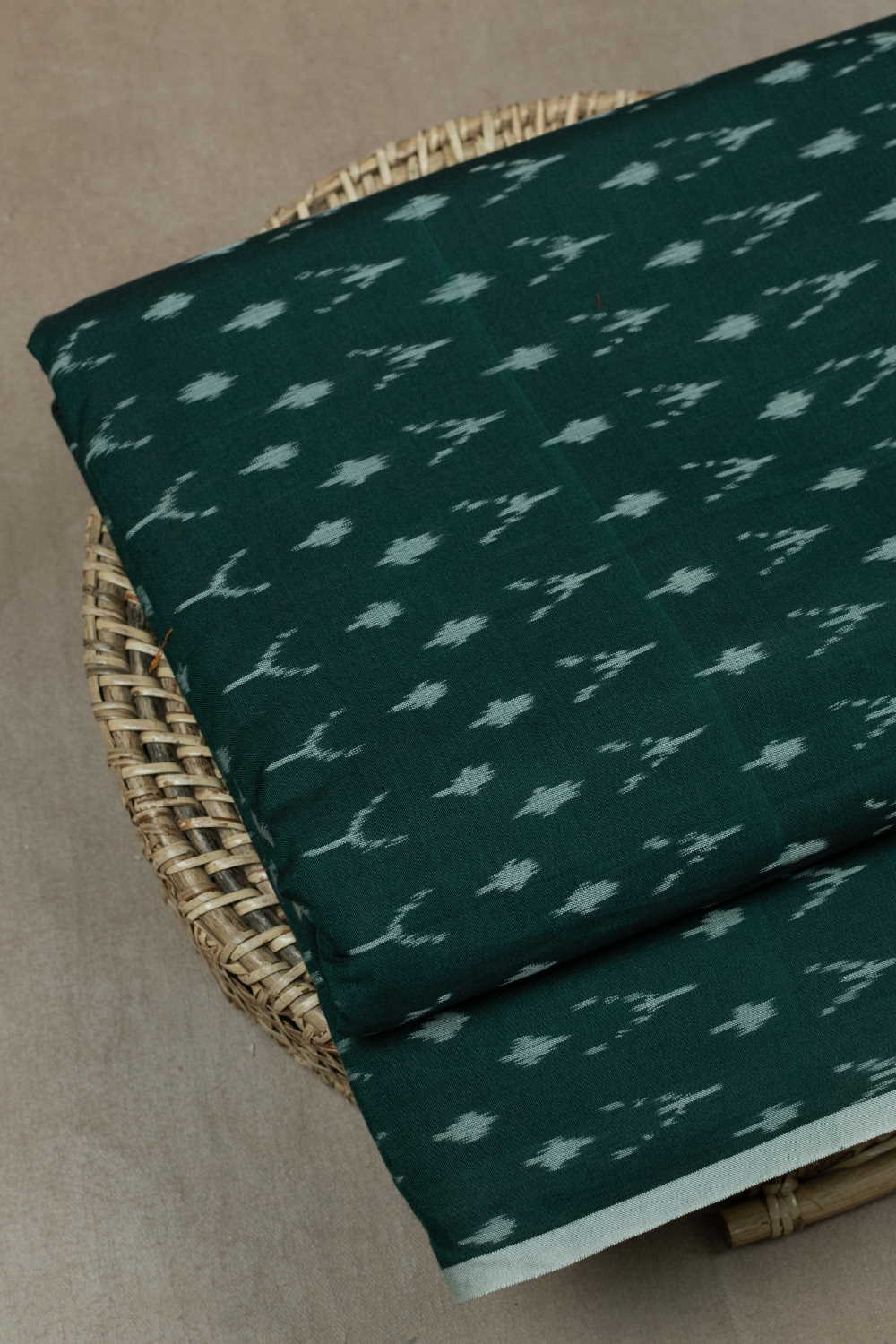 Deep Bottle Green Ikat Cotton Fabric