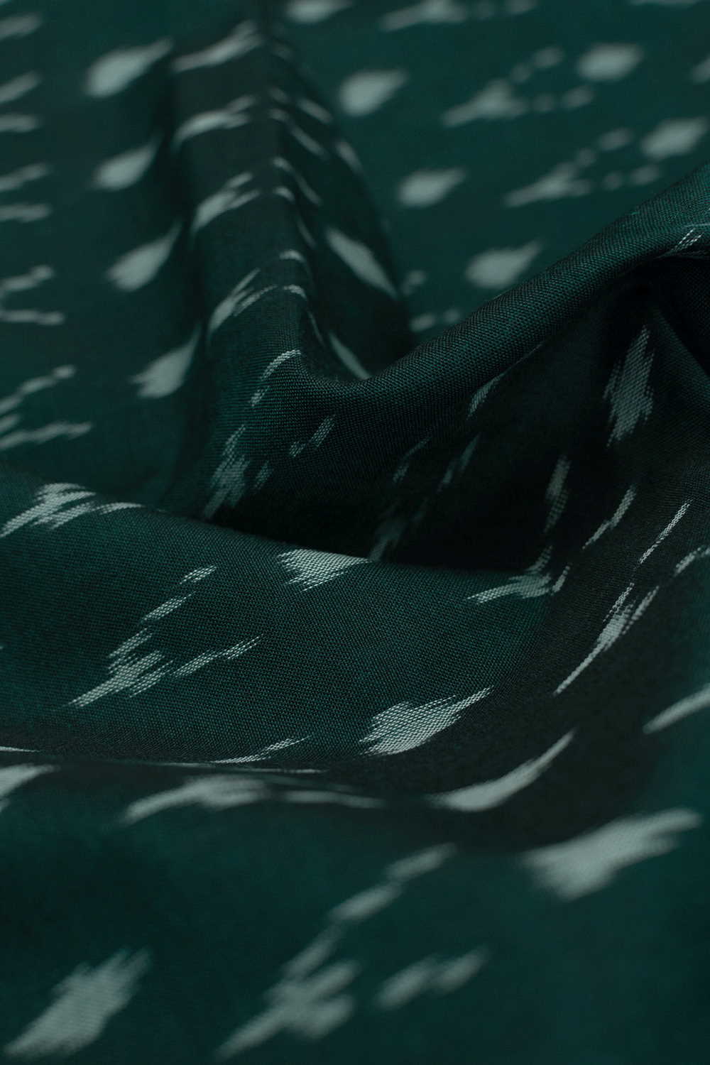 Deep Bottle Green Ikat Cotton Fabric - Image 2
