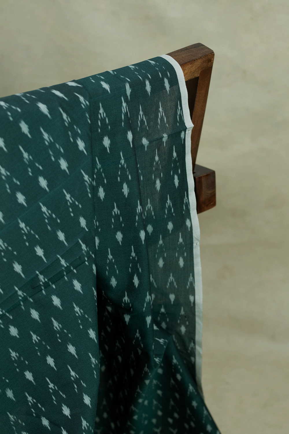 Deep Bottle Green Ikat Cotton Fabric - Image 3