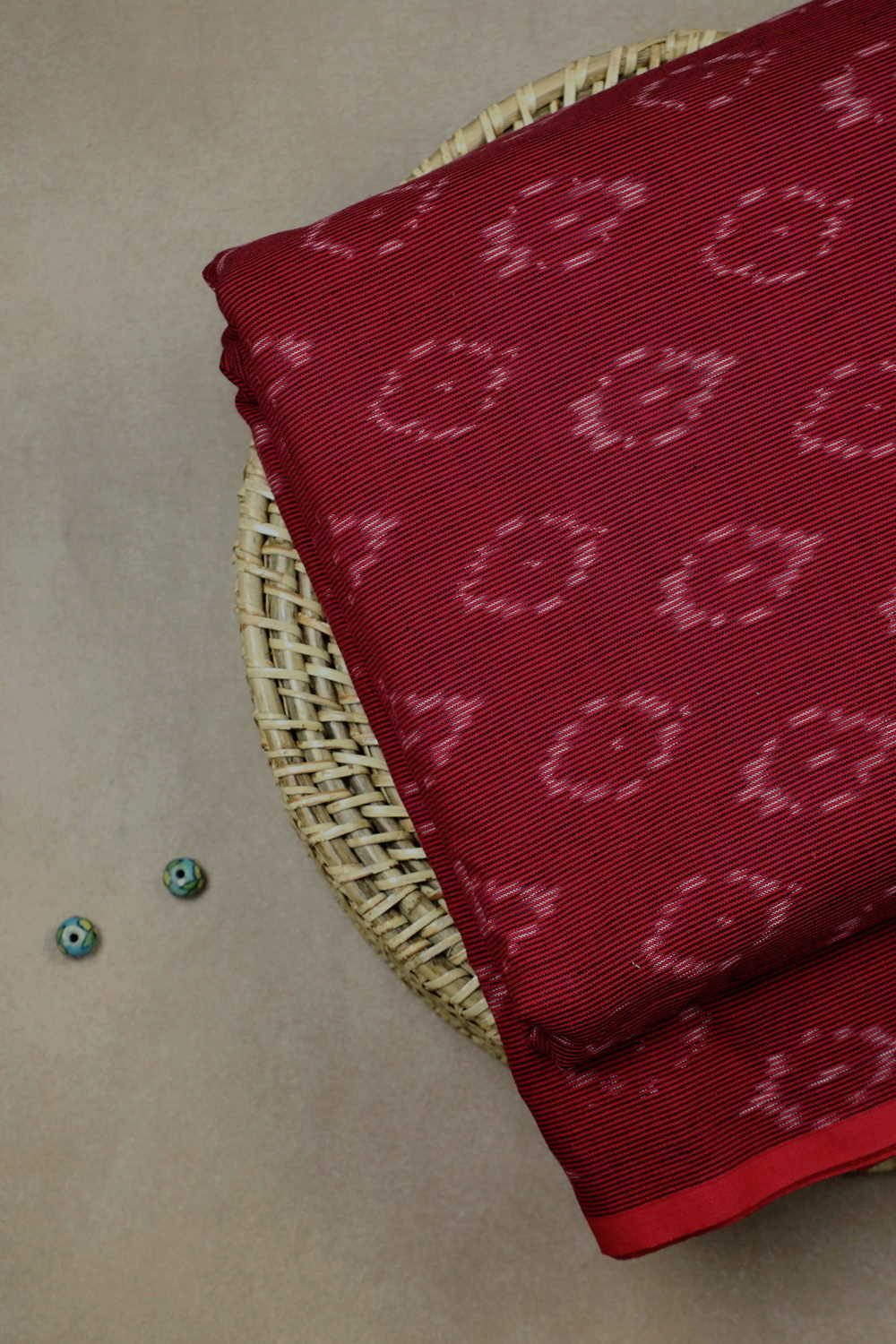 Black Stripe on Red Pochampally Ikat Cotton Fabric