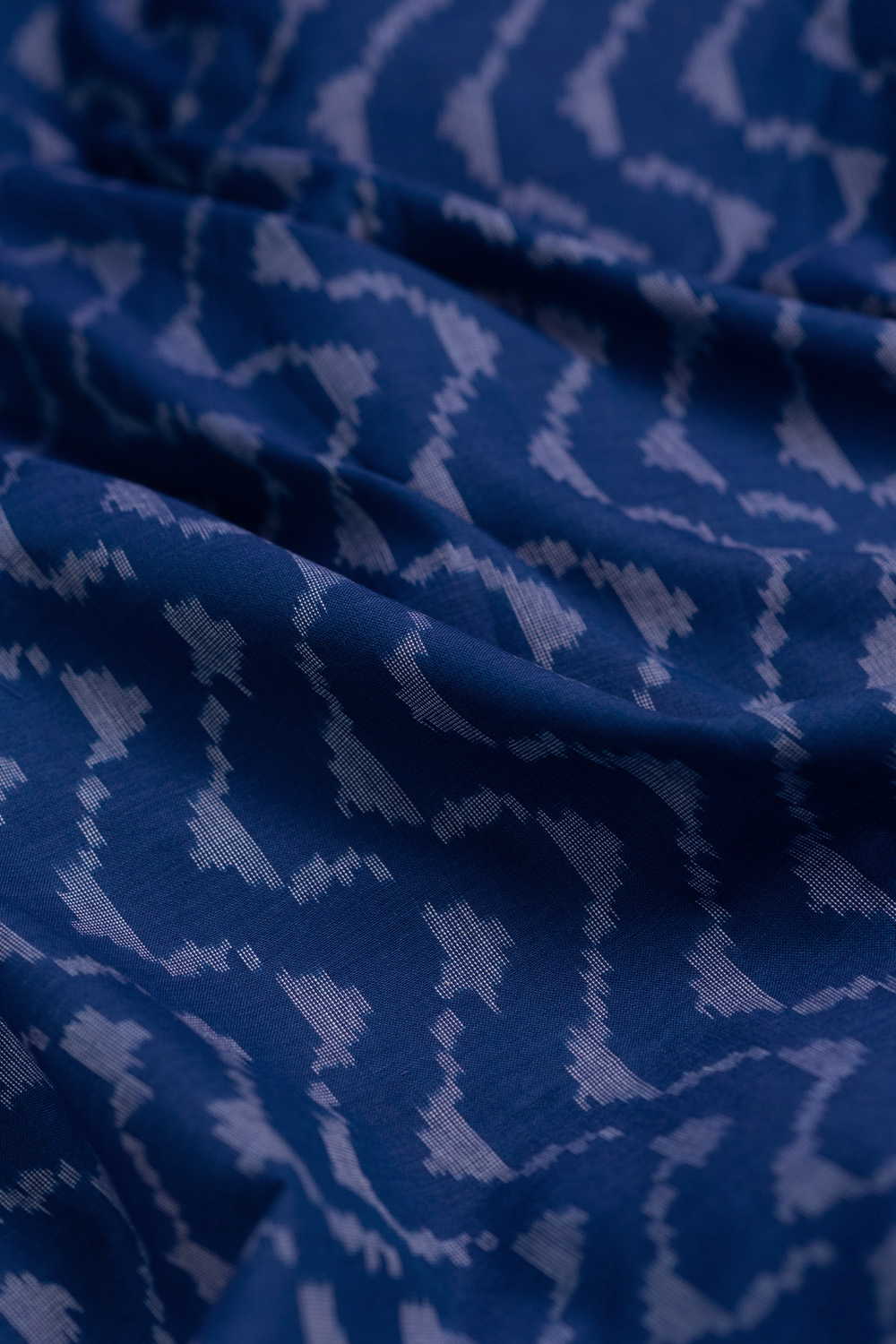 Waves Pattern on Blue Ikat Cotton Fabric - Image 3