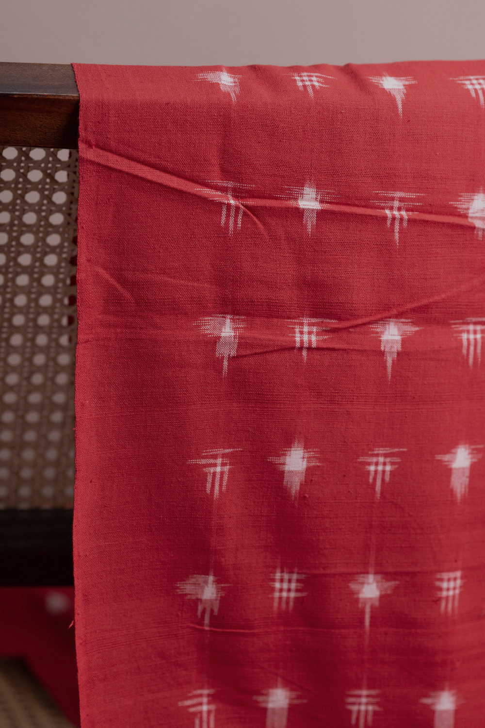 Candy Red - Cream Butta Ikat Cotton Fabric - Image 3