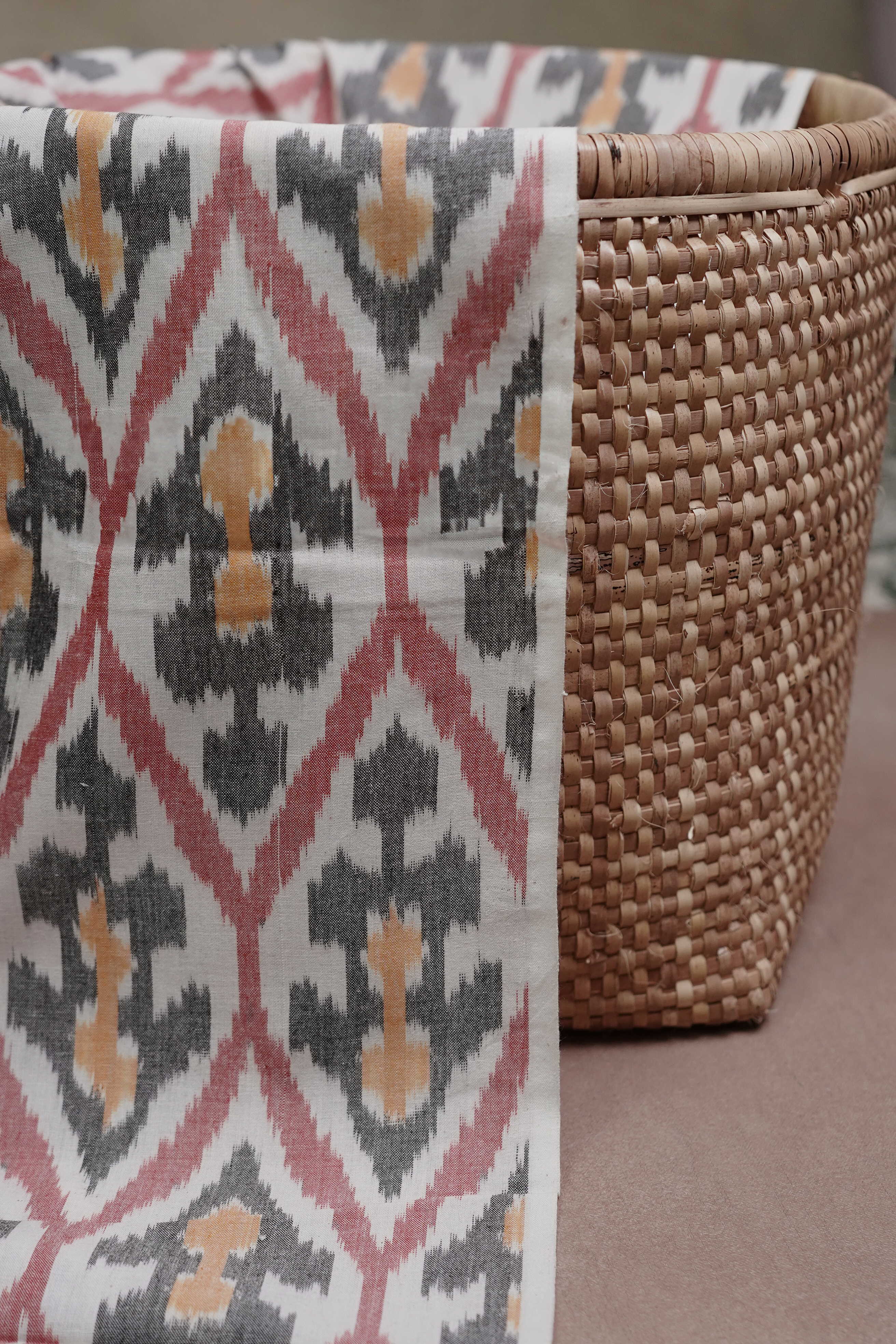 Grey with Pink Pattern Ikat Cotton Fabric - Image 3