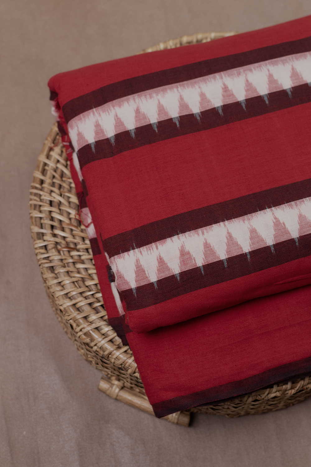 Patterned on Maroon Ikat Cotton Fabric