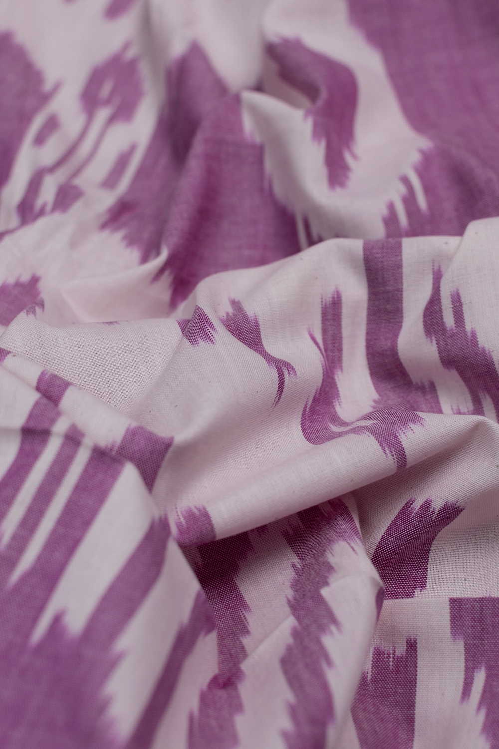 Purple with Cream Ikat Cotton Fabric - Image 2