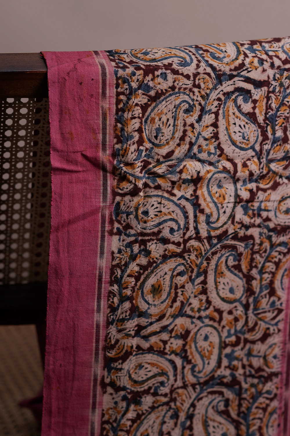 Paisley Printed Border on Ikat Cotton Fabric