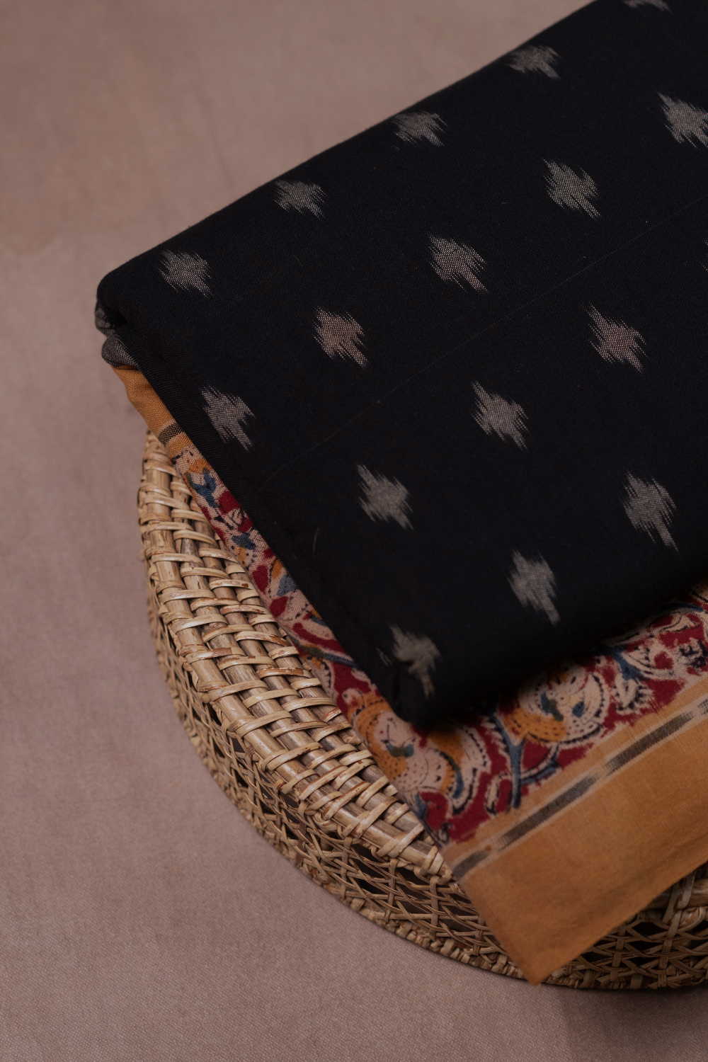 Black Ikat with Spring Floral Printed Border Fabric - Image 3