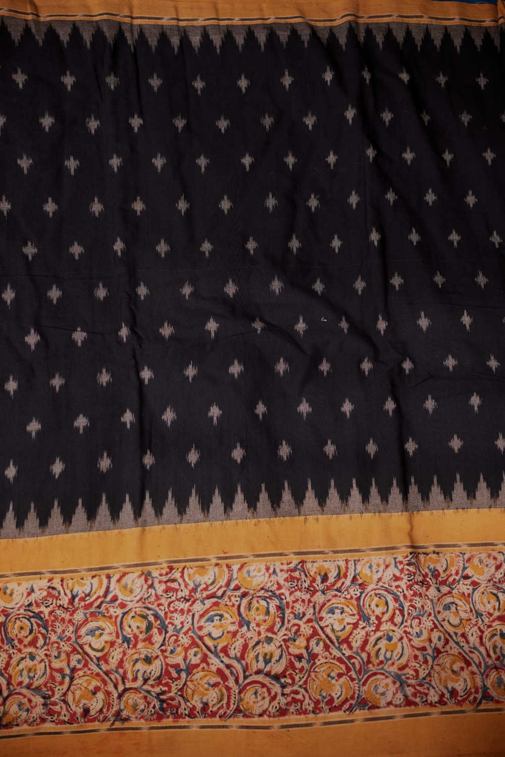 Black Ikat with Spring Floral Printed Border Fabric - Image 4
