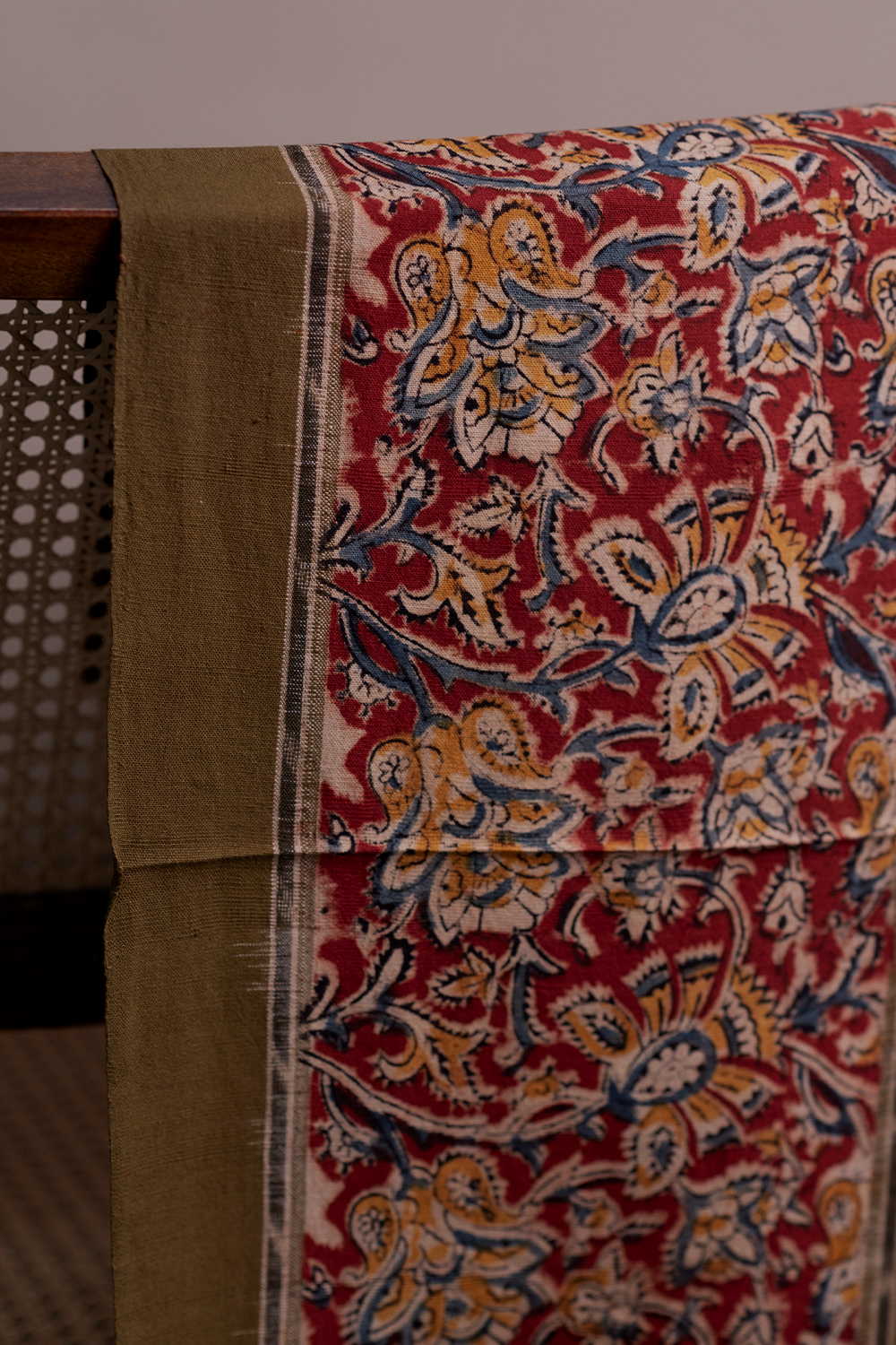 Black Ikat with Maroon Printed Border Fabric