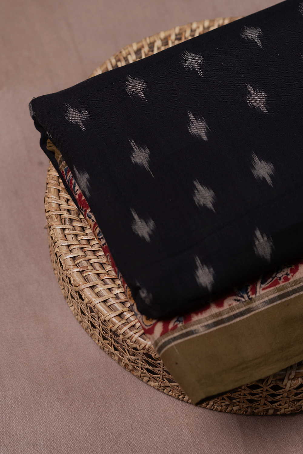 Black Ikat with Maroon Printed Border Fabric - Image 3