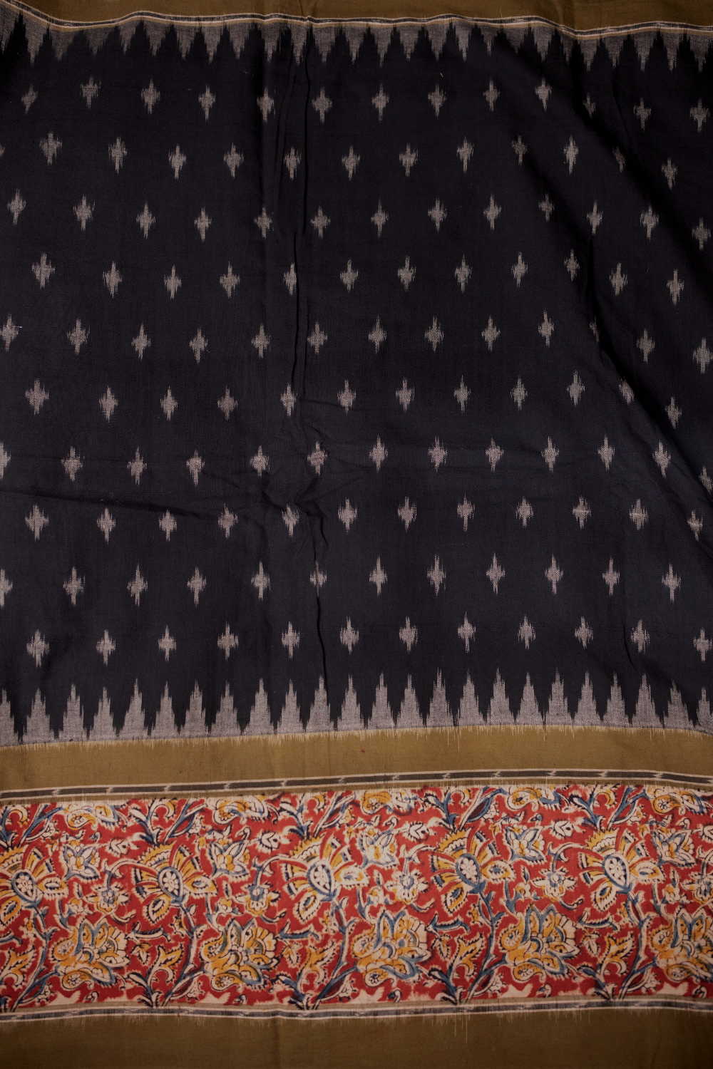 Black Ikat with Maroon Printed Border Fabric - Image 4