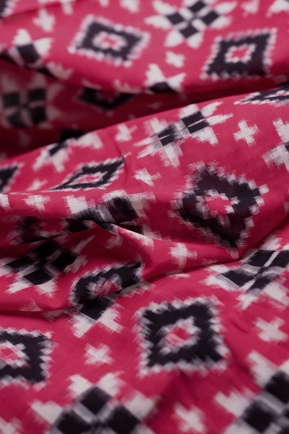 Peach with Black Border Teliya Rual Ikat Cotton Fabric - Image 3