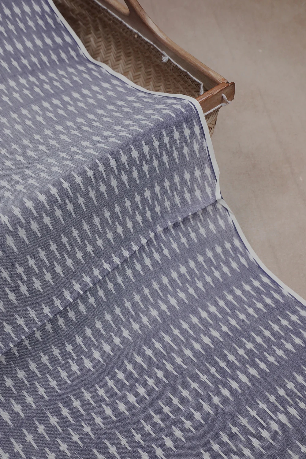 Greyish Blue Ikat Cotton Fabric - Image 3