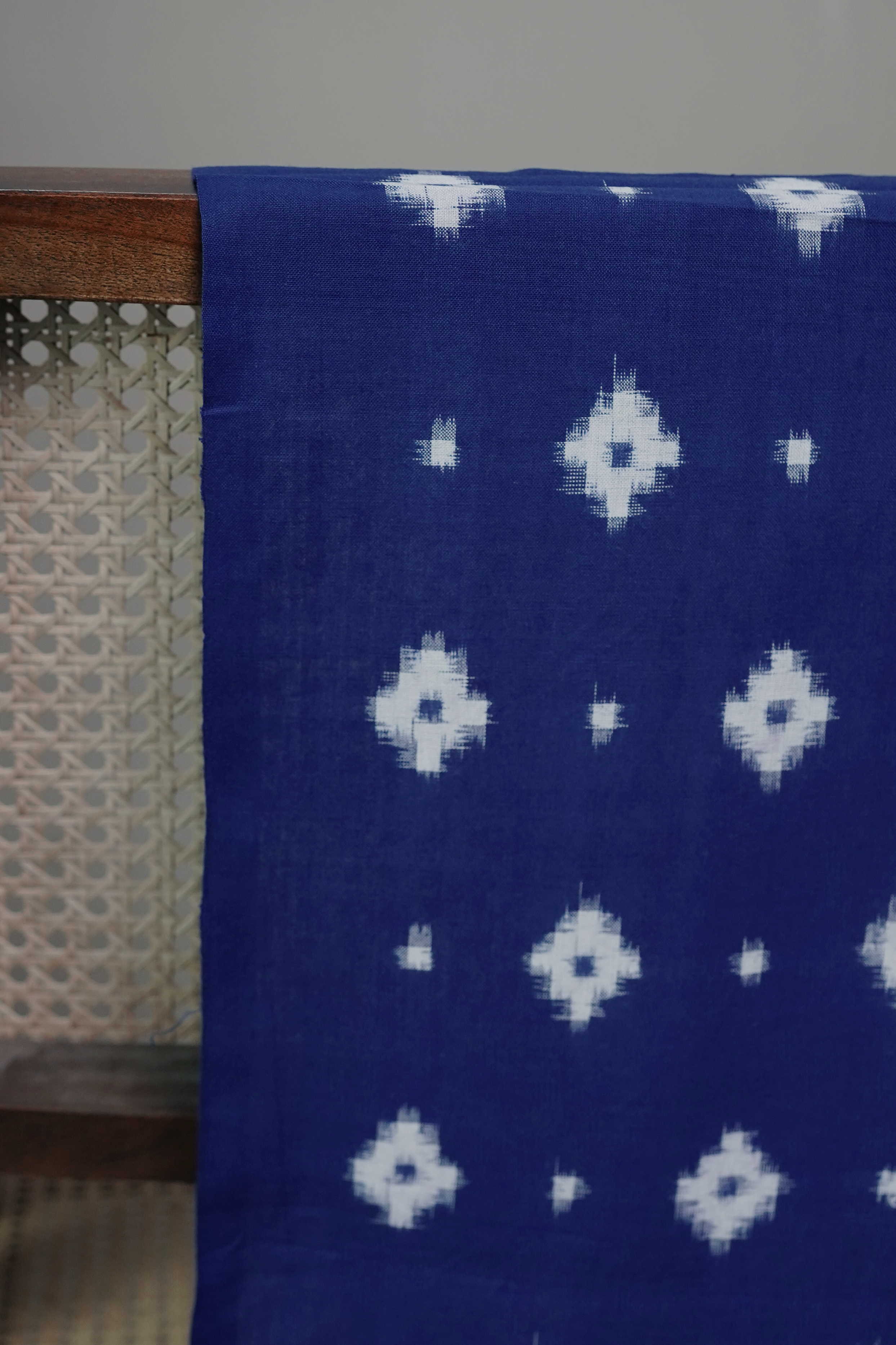 Deep Blue with Cream Butta Ikat Fabric
