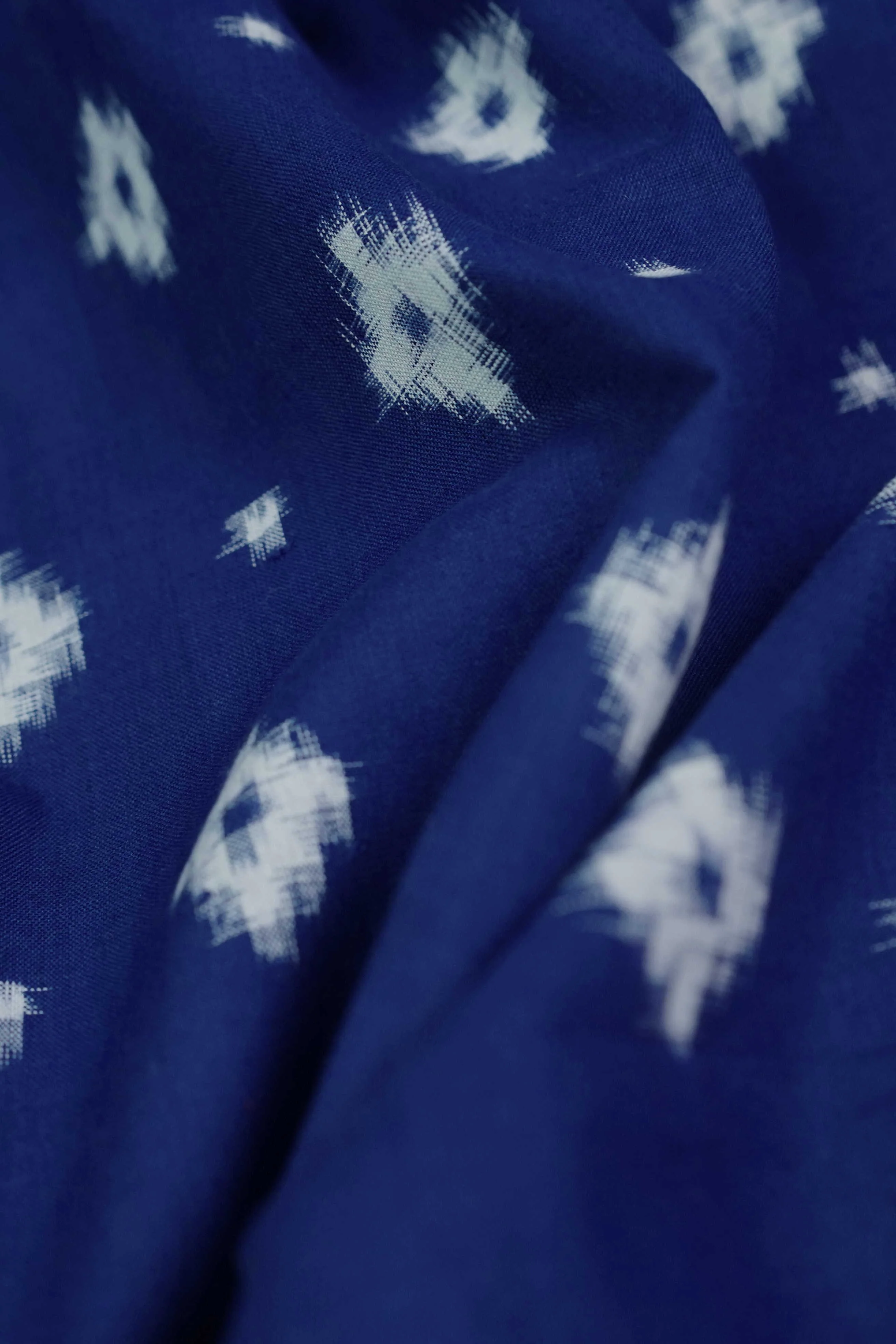 Deep Blue with Cream Butta Ikat Fabric - Image 2