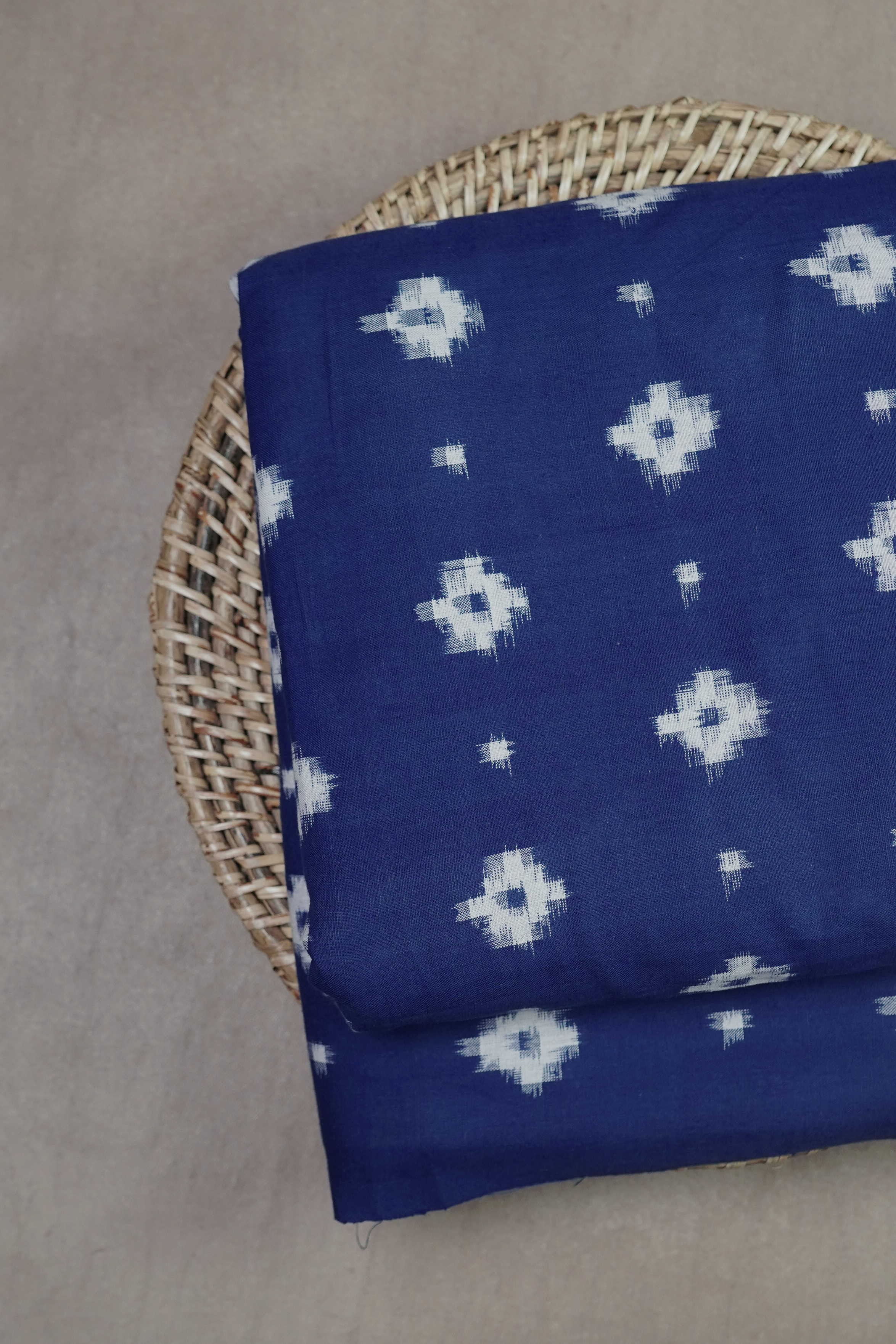 Deep Blue with Cream Butta Ikat Fabric - Image 3