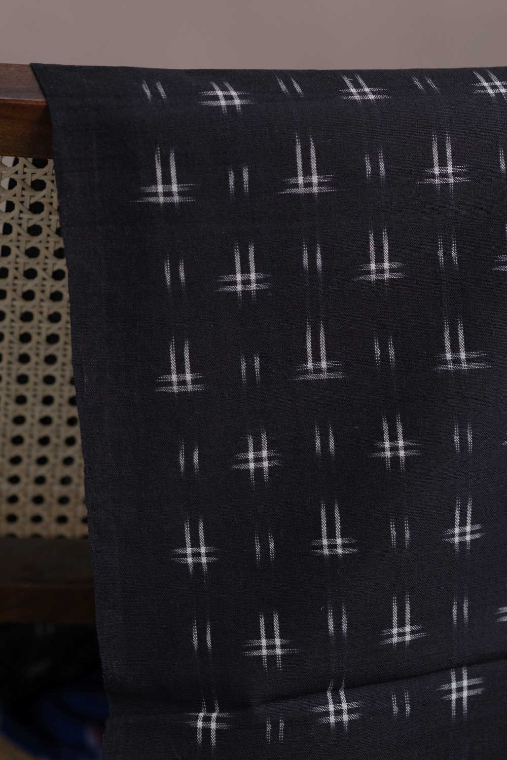 Pitch Black Ikat Cotton Fabric